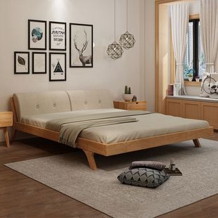 北欧日式纯全实木床1.5米1.8米软靠双人床大橡胶木床婚床卧室家具