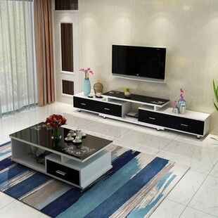 欧式电视柜茶几组合简约黑白电视机柜客厅电视柜套装小户型家具