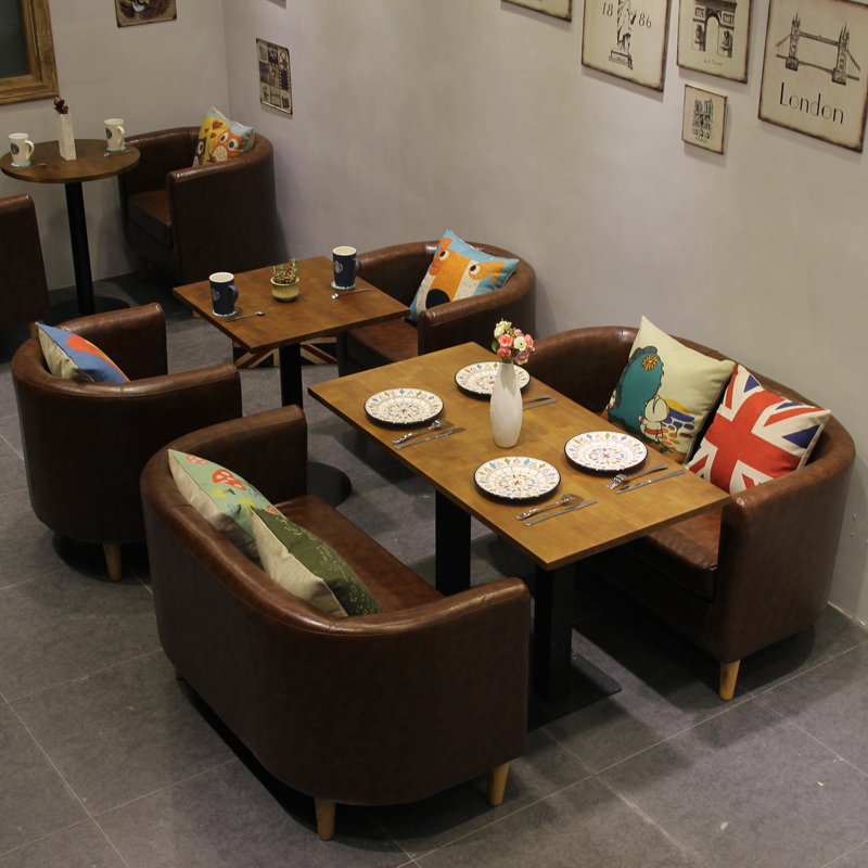 网咖啡厅奶茶店沙发桌椅简约实木 复古西餐厅甜品店桌椅沙发卡座