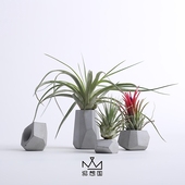 简约多面体水泥花盆空气凤梨混凝土花盆托搭配创意组合盆 泥想国