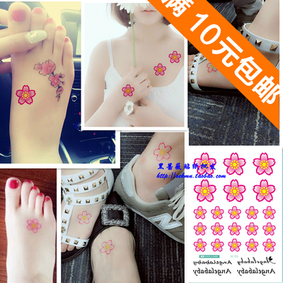 满10元包邮 angelababy脚背同款樱花桃花 防水彩色纹身贴纸女