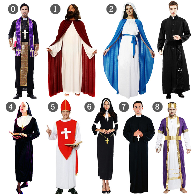 万圣节耶稣服装话剧男传教士牧师服玛利亚教皇神父修女服装十字架