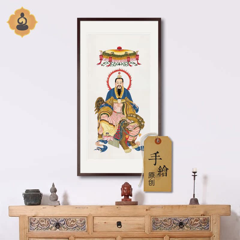 手绘真迹工笔神仙人物国画太乙真人救苦天尊画像玄关书房装饰挂画