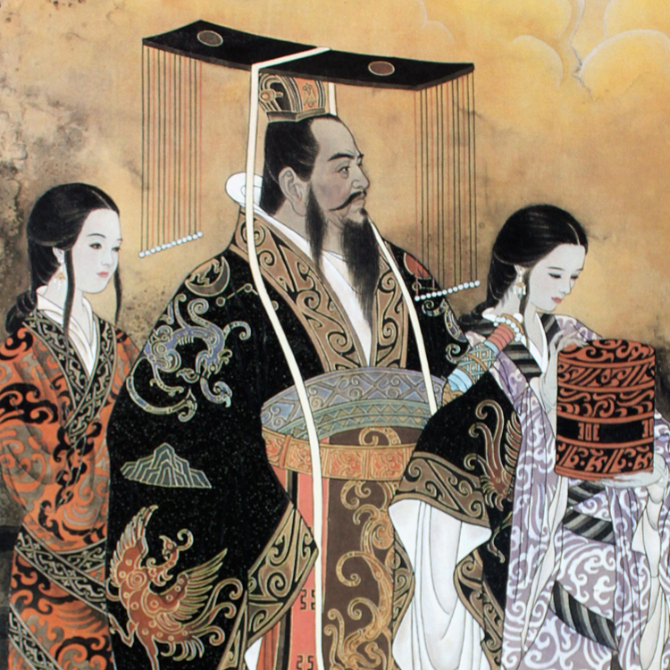 汉武帝画像 刘彻 汉朝皇帝挂画人物画 卷轴画丝绸画装饰画 包邮