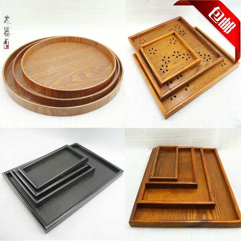 包邮日式田园正方形樱花木盘zakka 茶具茶盘 木制托盘 餐盘盘子