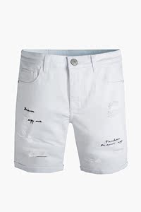 夏季休闲短裤男白色破洞五分裤纯棉弹力牛仔短