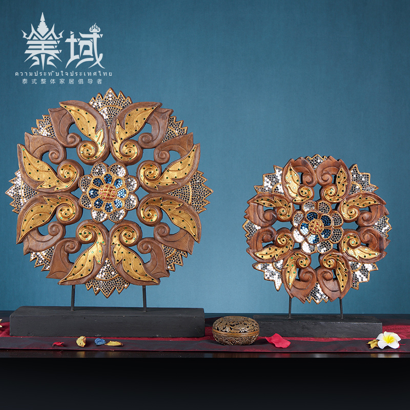 泰域 泰国泰式莲花木雕摆件 东南亚风格装饰品 客厅摆件居家饰品