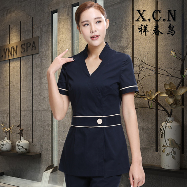 高档spa美容院养生按摩师女足疗技师酒店足浴工作服套装夏装短袖