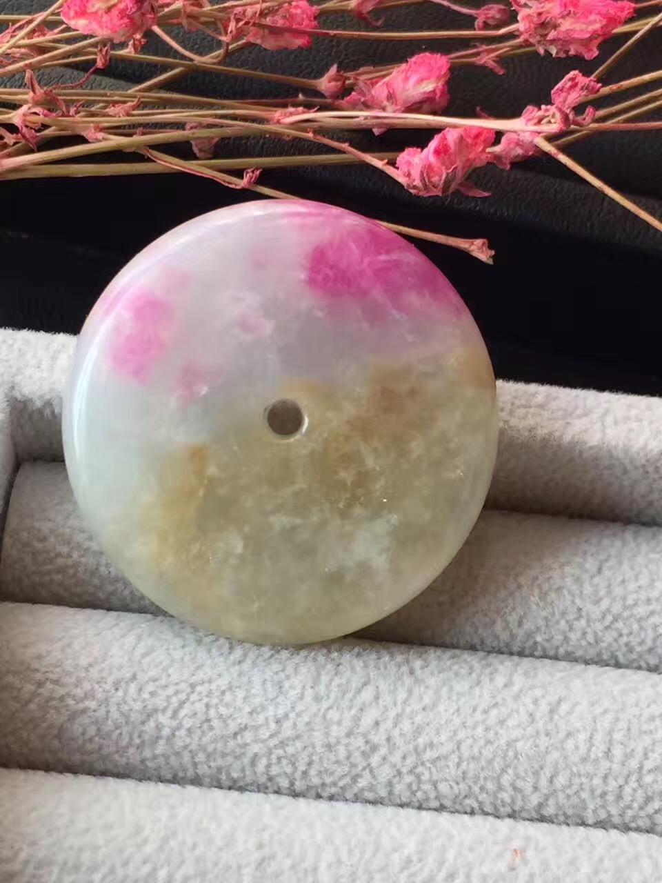 苏石记 舒俱来苏纪石平安扣樱花玉化全透34*7mm16.7g