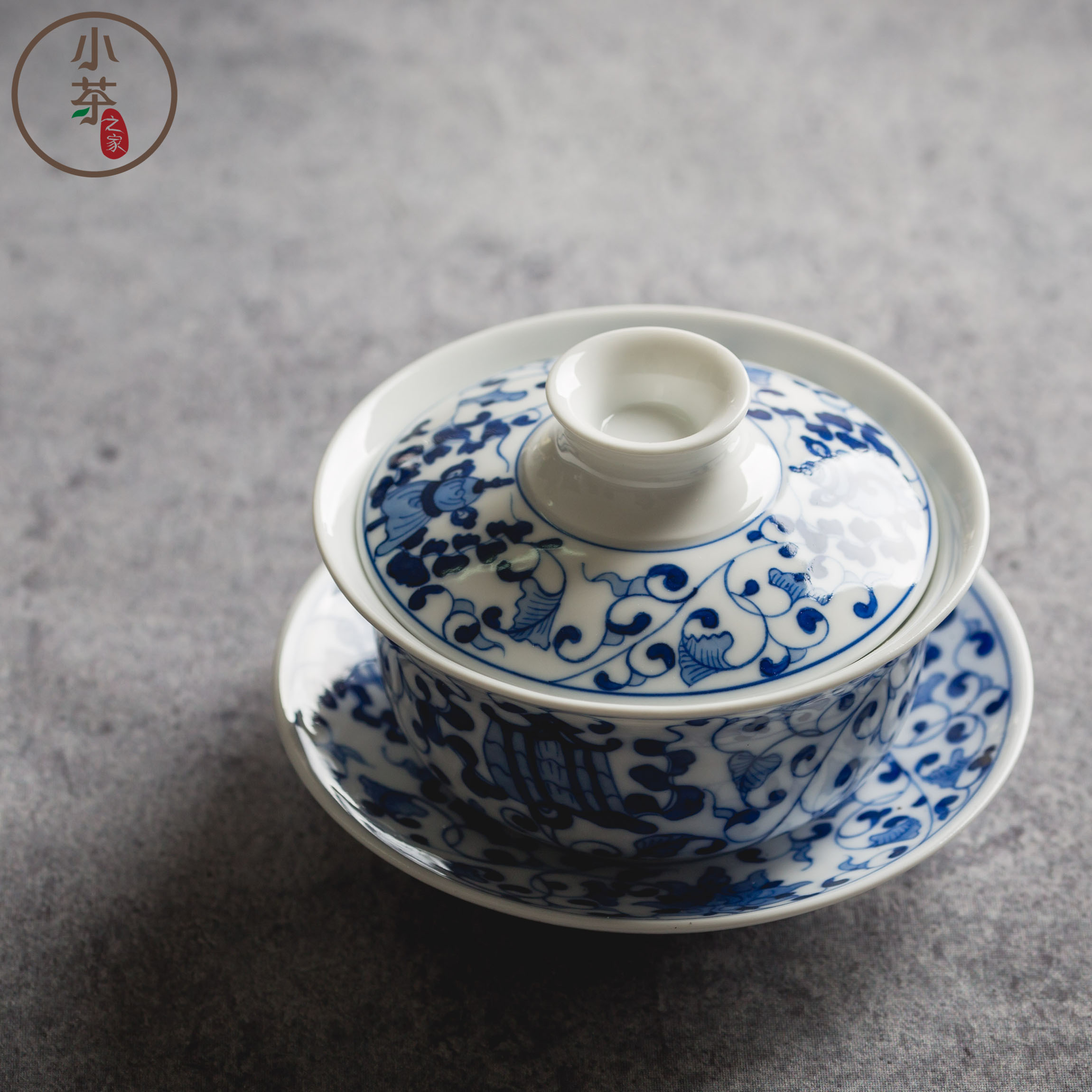 小茶 景德镇青花瓷茶具盖碗 大号手工手绘青花陶瓷盖碗三才碗薄胎