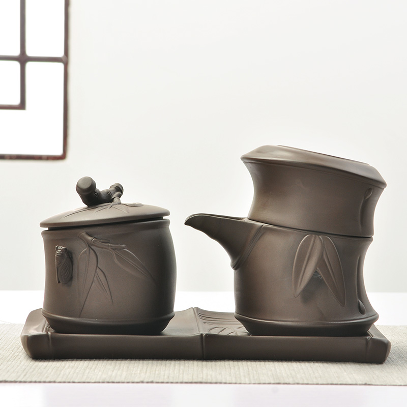 紫砂陶瓷快客杯便捷旅行功夫茶具一壶一杯带托盘办公茶杯茶壶特价