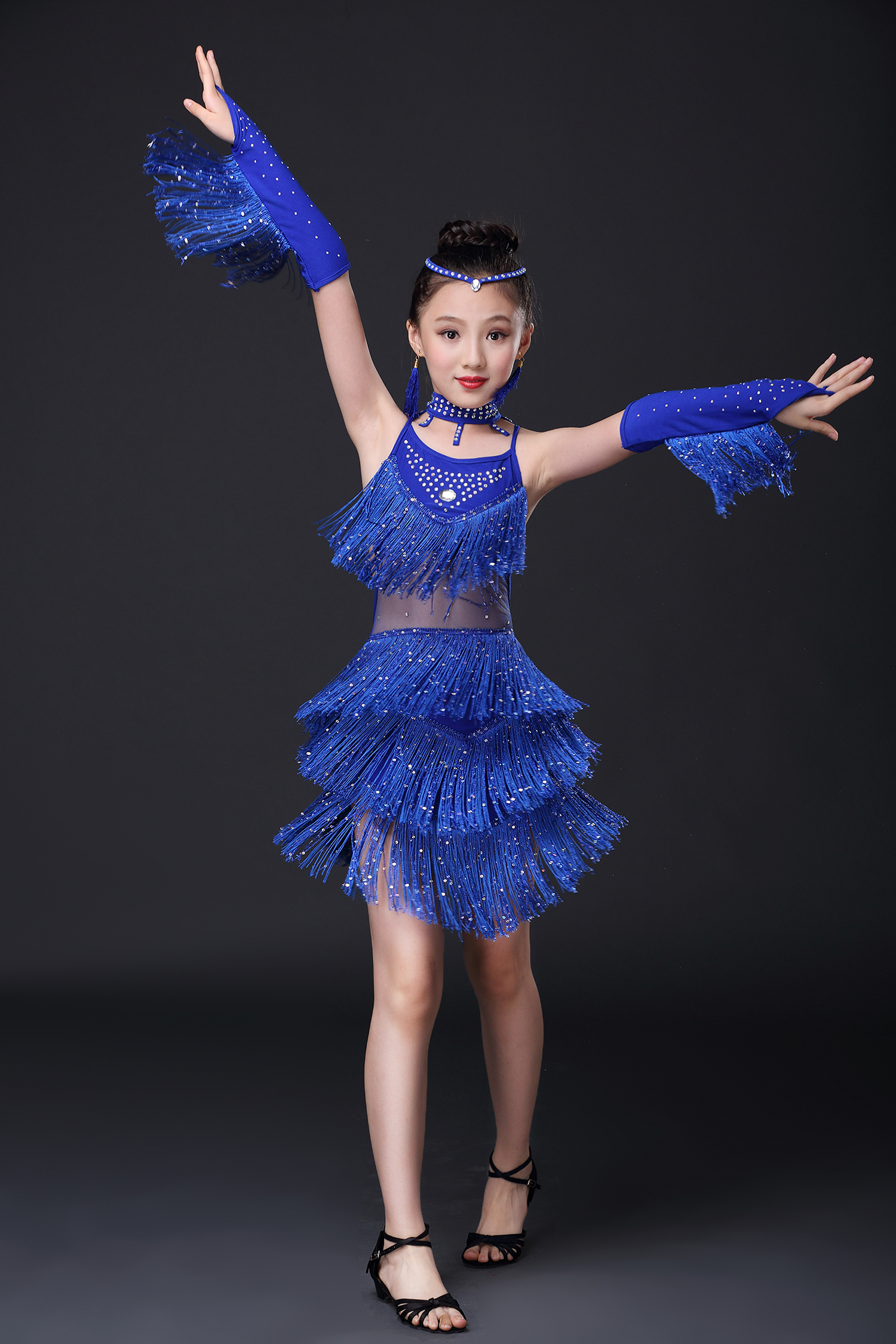 儿童拉丁舞服装少儿女童拉丁舞裙演出表演比赛服装新款亮片钻流苏