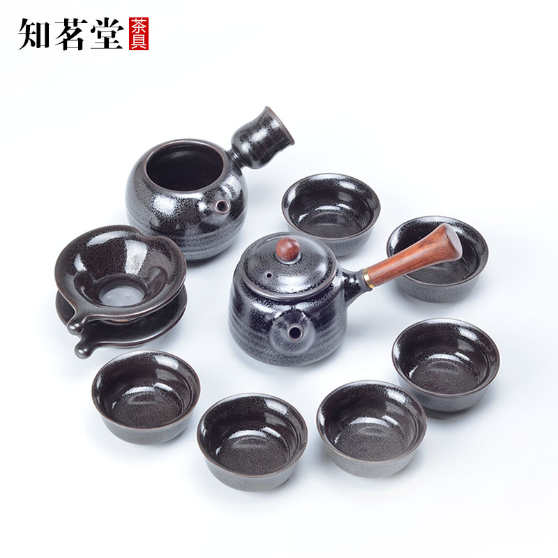 知茗堂 天目茶具套装 整套陶瓷功夫茶壶茶杯套组 特色黑瓷银油滴