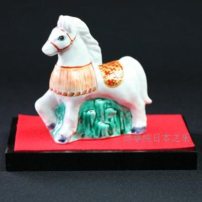 日本九谷烧 陶瓷午马属相骏马\/天马生肖摆件 饰