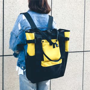 女男帆布韩版时尚撞色学院风学生书包休闲旅行大容量背包双肩包潮