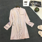 家居服丝质睡衣 睡裙韩版 性感睡衣女丝绸春季长袖 开衫 衬衫 夏季薄款