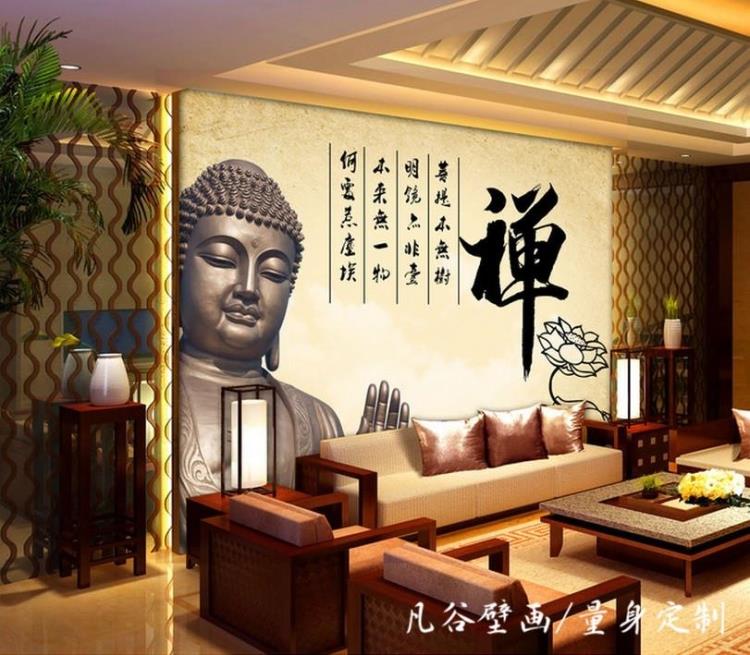 现代中式佛像无缝大型壁画 客厅沙发卧室电视背景墙纸