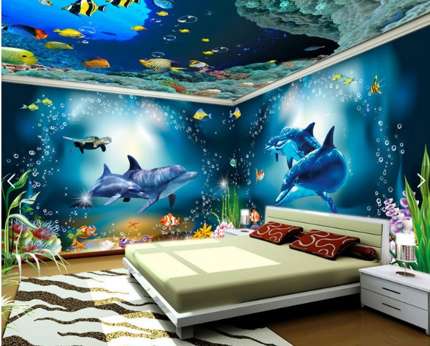 海底世界3d4d立体电视背景 墙纸 海洋鱼 儿童ktv主题无缝壁画壁纸