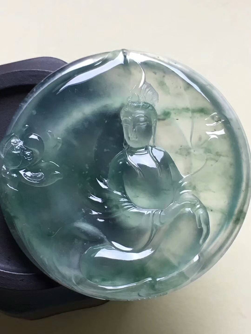 玉见收藏级翡翠观音牌玻璃种透亮起光大师锐光作品玉观音吊坠a货