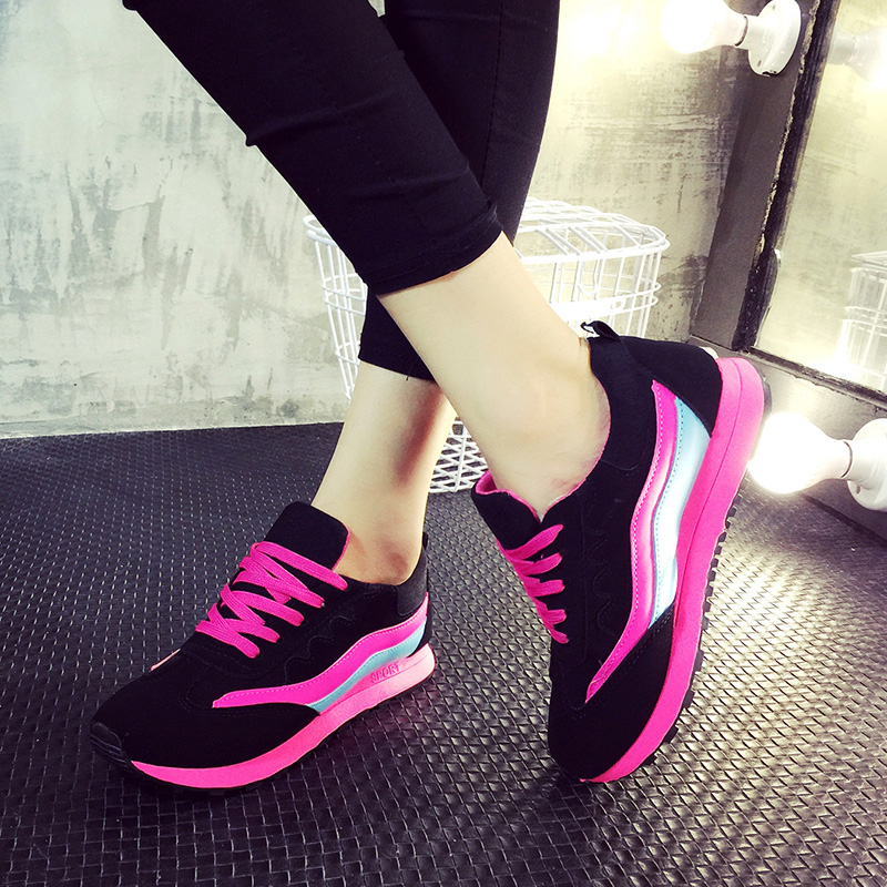 增高学生鞋子女鞋冬季厚底鞋韩版拼色休闲鞋运