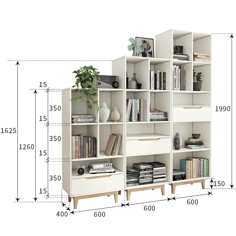 现代简约北欧书柜书架客厅收纳柜储物柜置物架带抽屉自由组合柜子