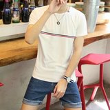 夏季男士短袖t恤青少年韩版修身圆领条纹体恤学生男装薄半袖上衣