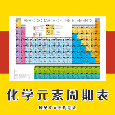 纯英文化学元素周期表图块挂图实物贴画定制校园文化海报打印3