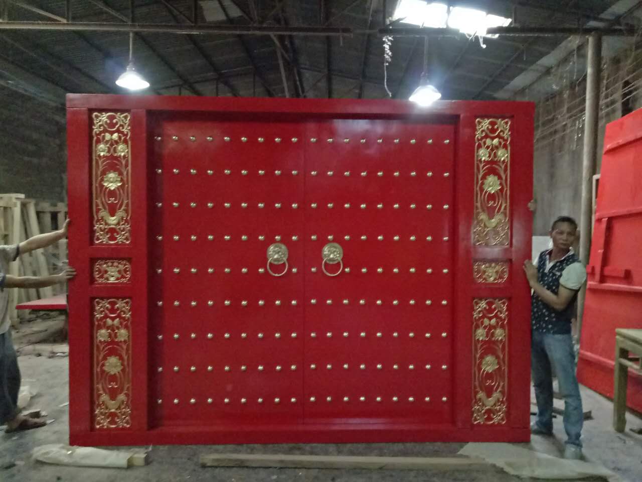 中式仿古实木大门定做寺庙道观祠堂大门红漆木门会所庭院榆木大门