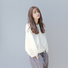 显瘦宽松帽衫 连帽卫衣女套头短款 韩版 长袖 潮学生薄款 2017夏季新款
