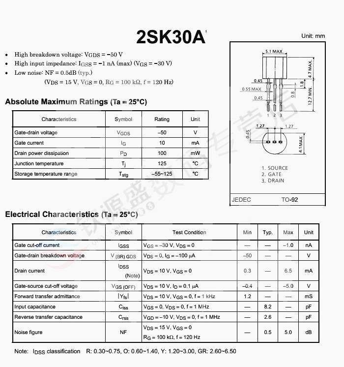 2sk30a-y 2sk30a k30a mos场效应管 to-92(10只)