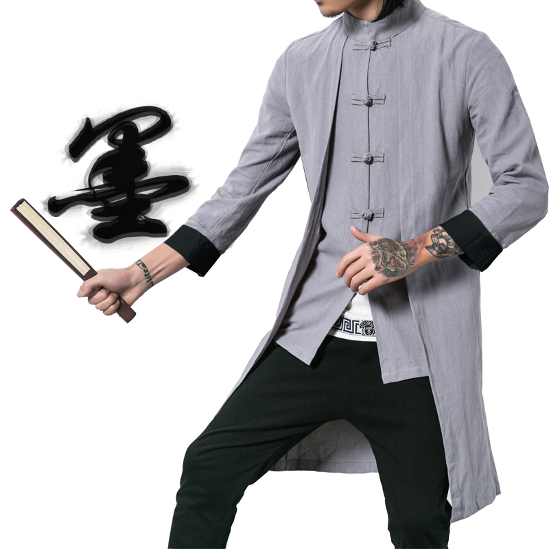 唐装中国风男装棉麻中长款长袍禅服盘扣男士汉服青年中式古风外套