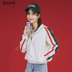 条纹宽松港风棒球服