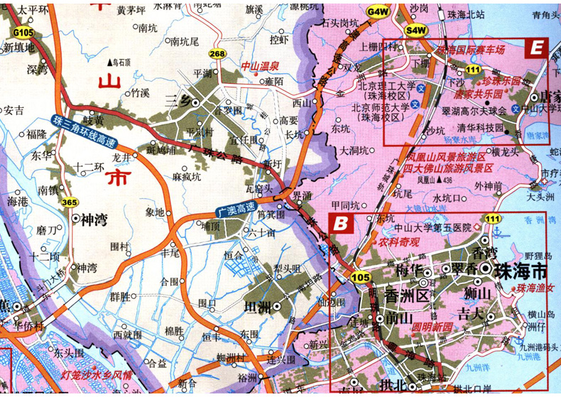 珠海市交通游览图 广东省珠海地图 展开约8757厘米 袋装折叠图易携带