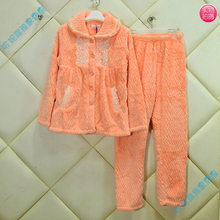 女士睡衣新品 561177 珊瑚绒大翻领家居服套装 2015秋冬款 玉茄子正品