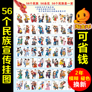 包邮中国56个民族贴画挂图宣传海报幼儿园校园文化少数民族墙贴画图片