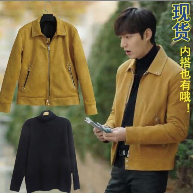 蓝色大海的传说李敏镐同款黄色铆钉夹克外套男士短款休闲现货