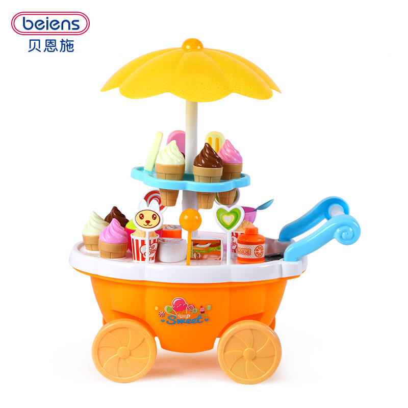 贝恩施儿童女孩过家家厨房玩具冰淇淋糖果车甜