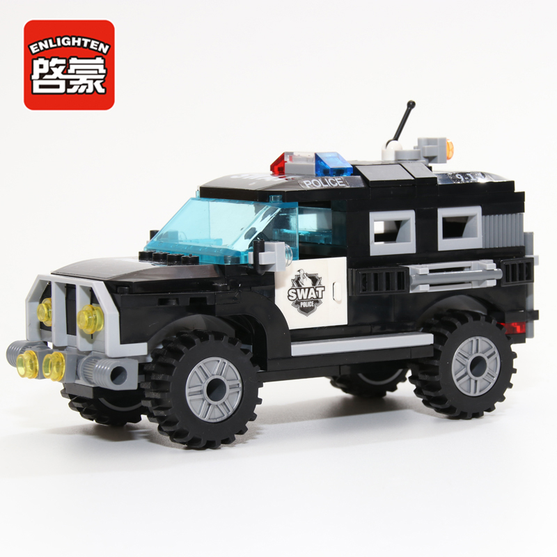 儿童益智拼装构建塑料积木玩具乐高式城市警察系列防暴防爆特警车