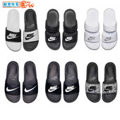 819717 010 耐克NIKE黑白忍者双绷带黑白鸳鸯字母钩子男女情侣拖鞋