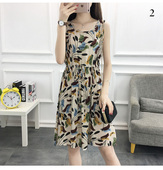 沙滩背心棉麻裙 微胖碎花连衣裙女波西米亚夏装 女装 中长款 新款 大码