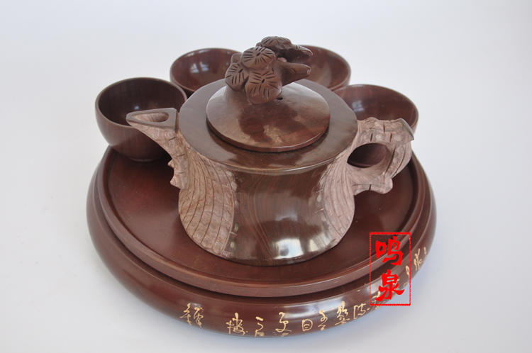 纯天然木鱼石功夫茶具/原石茶具套装/山东鸣泉泰山曼寿山木原石壶