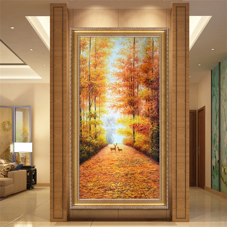 黄金大道金满地纯手绘油画客厅走廊装饰画玄关竖版风景山水画挂画