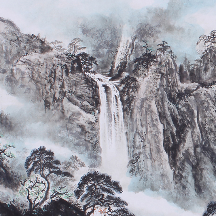 纯手绘国画山水画黑白水墨画源远流长横幅宣纸字画原稿真迹风水画