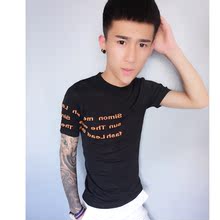 半截袖 体恤 透气针织衫 冰丝短袖 薄款 T恤圆领字母纯色修身 夏季男士