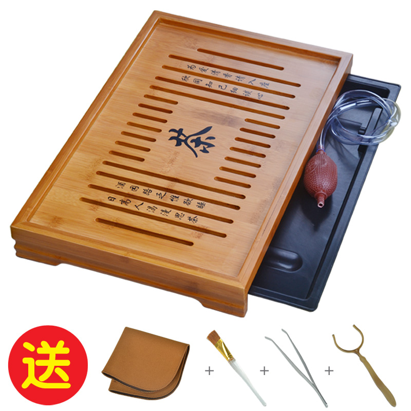 竹制茶盘抽屉式储水排水两用 长方形简约家用迷你茶台 特价包邮