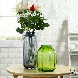 欧式简约琉璃彩色客厅玻璃花瓶装饰摆件仿真花