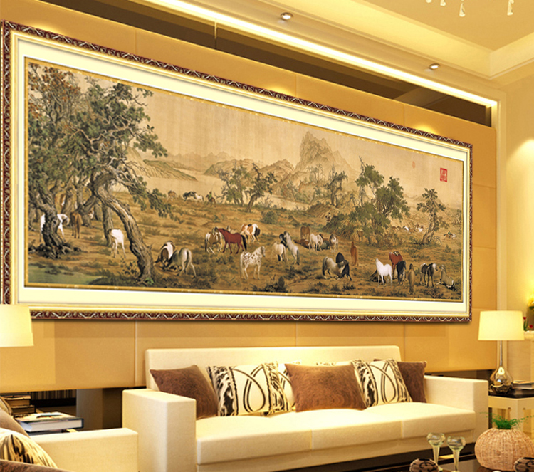 蒙娜丽莎印花十字绣百骏图全景收藏佳品马到成功客厅风景大画线绣