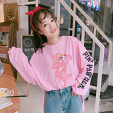 T恤女秋衣外穿2017新款韩版潮学生宽松bf风chic粉红豹长袖上衣服