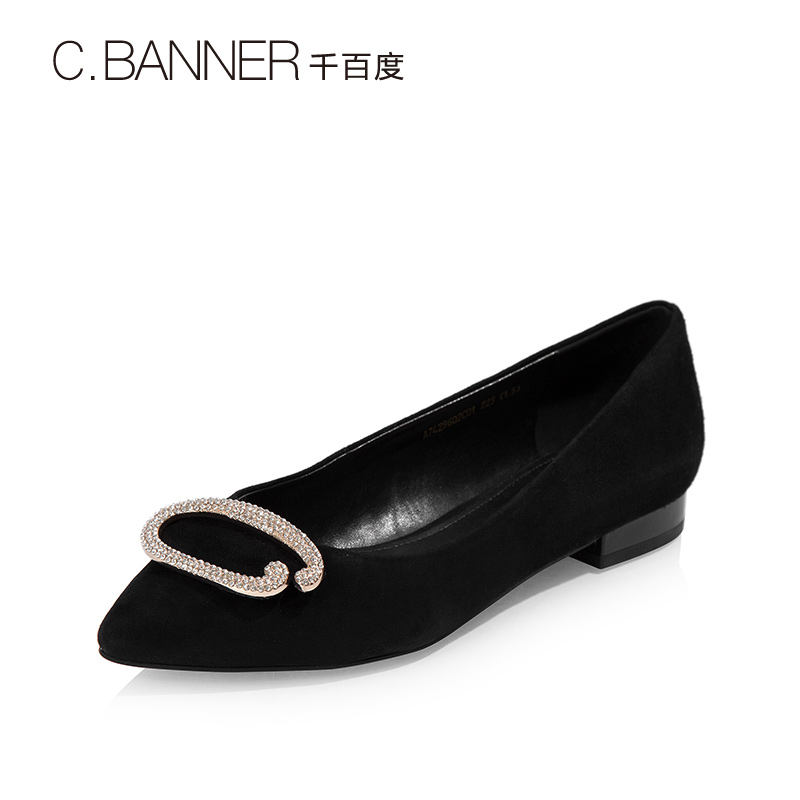 A7429602秋季新品羊绒皮钻饰鞋面低跟女单鞋2017千百度C.BANNER