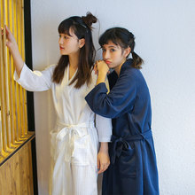 睡袍情侣家居服女 浴衣男女七分袖 浴袍女华夫格可爱中长款 夏季薄款